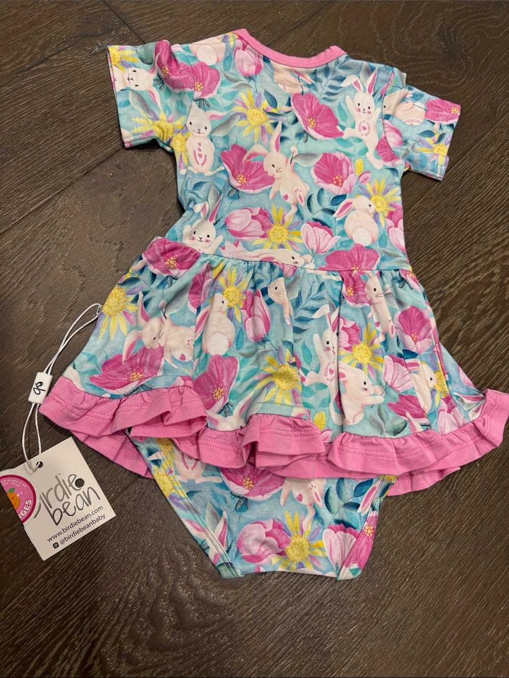 Birdie Bean Bunny Floral Skirted Onesie - Pink & Aqua - Picture 4 of 4
